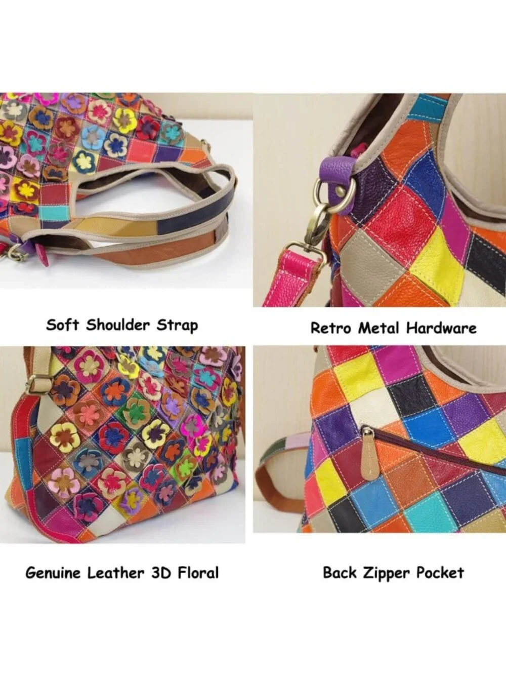Stylish Genuine Leather Floral Hobo Tote Bag | Versatile Shoulder & Crossbody